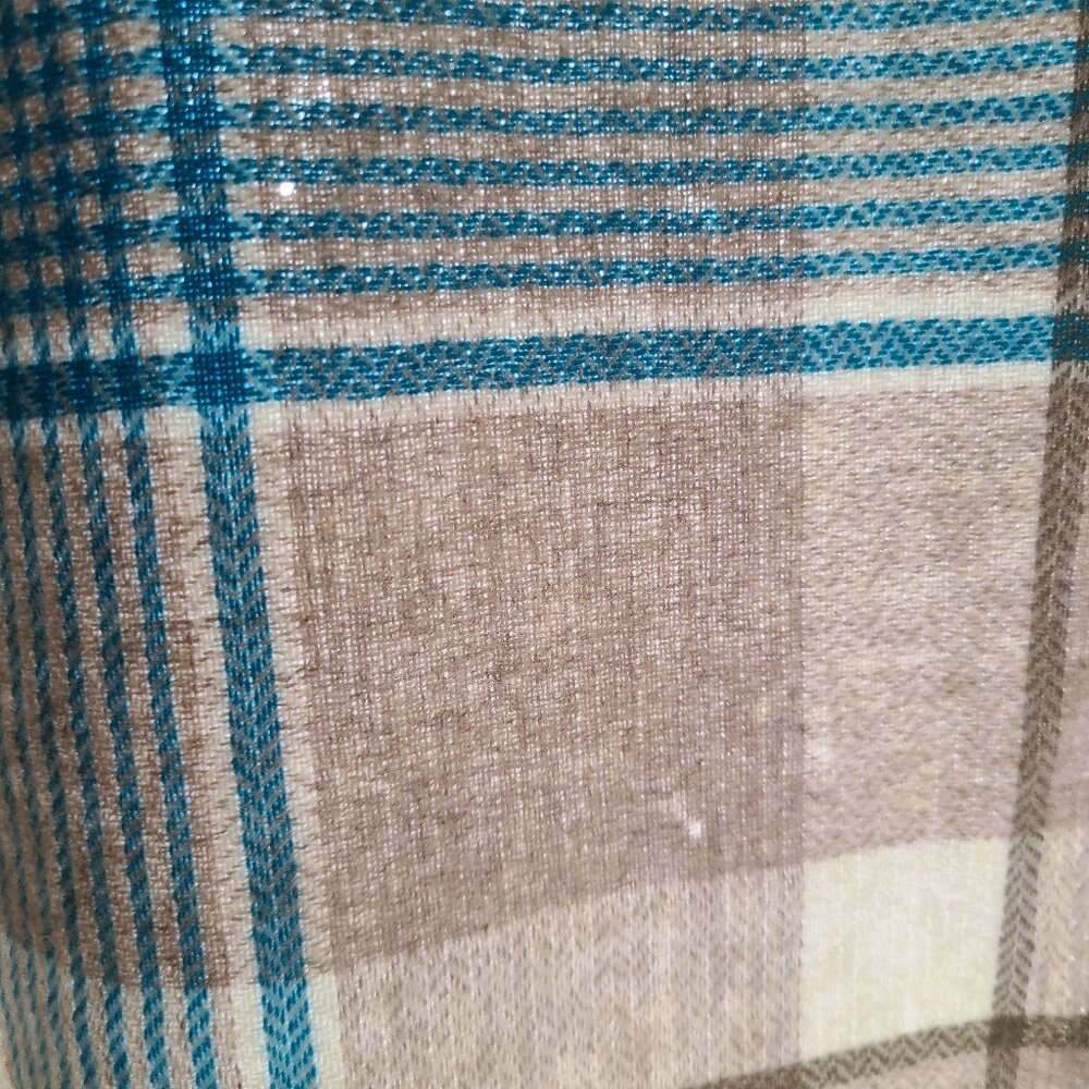 Pendleton Home Collection Tan Turquoise Blue Creme Plaid Wool Throw Blanket - Picture 6 of 7